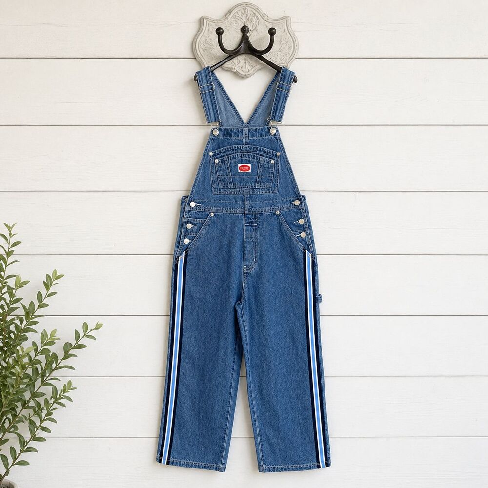 Revolt Vintage 90s Y2K Overalls Blue Denim Side Stripe Carpenter Jeans M Medium